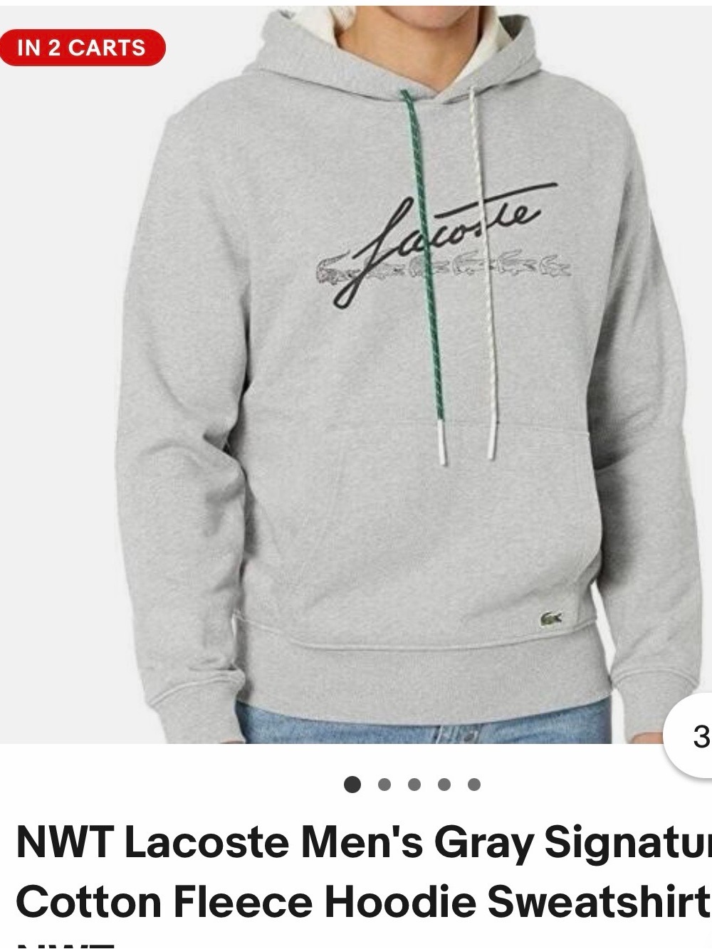 Lacoste Men’s Gray Signature Cotton Fleece Hoodie size M